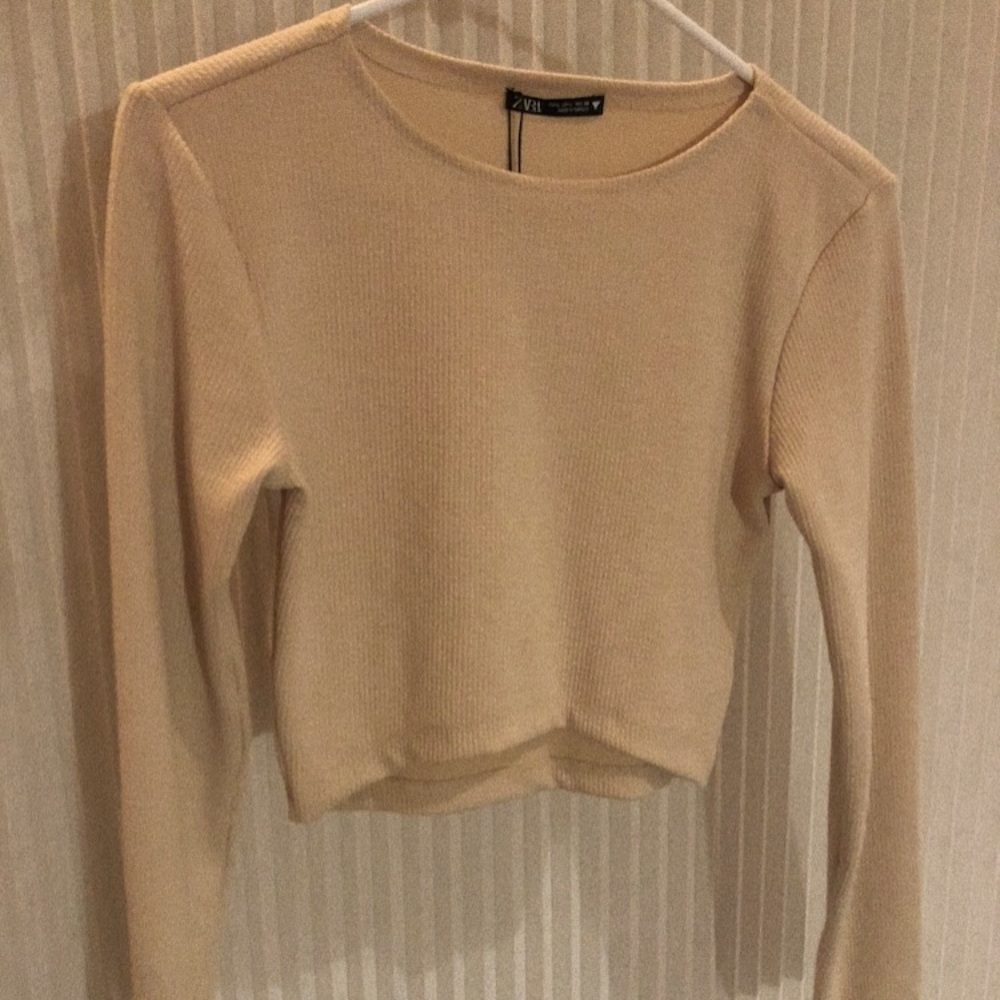 Zara Lined Cream Pink Long Sleeved Top